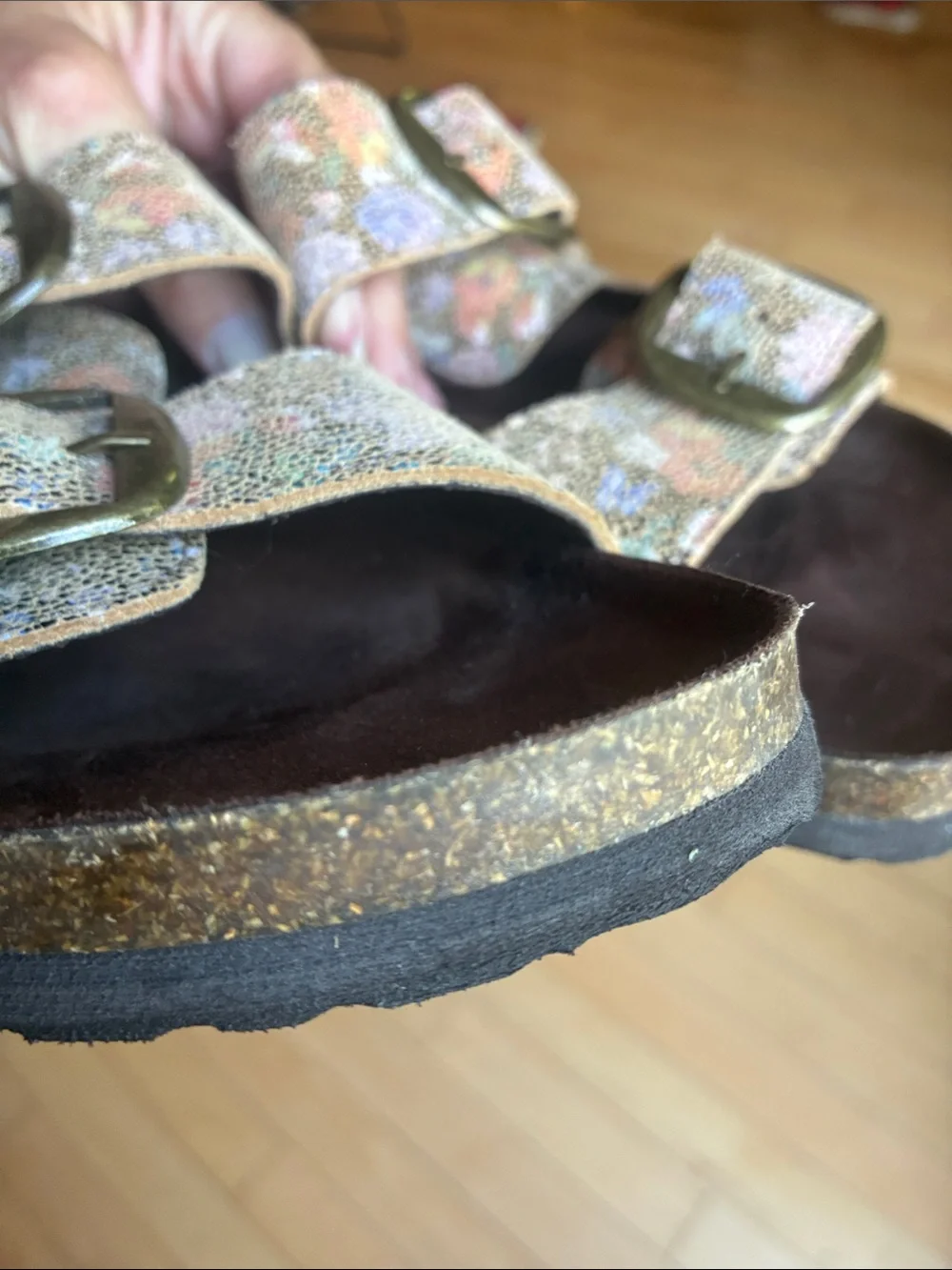 Leather 2 strap Arizona style slide sandals